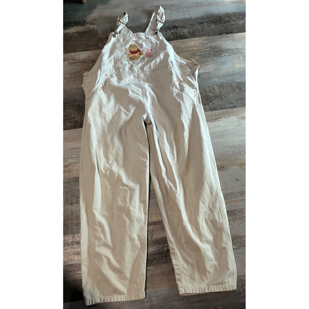 Vintage Disney Catalog Winnie the Pooh Piglet Embroidered Overalls Cream XL